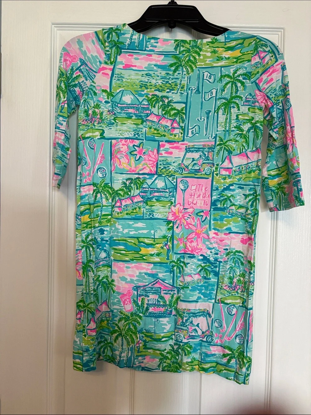 Lily Pulitzer girls 8-10 Golf Print Shift Dress in Aqua, Pink & Green
